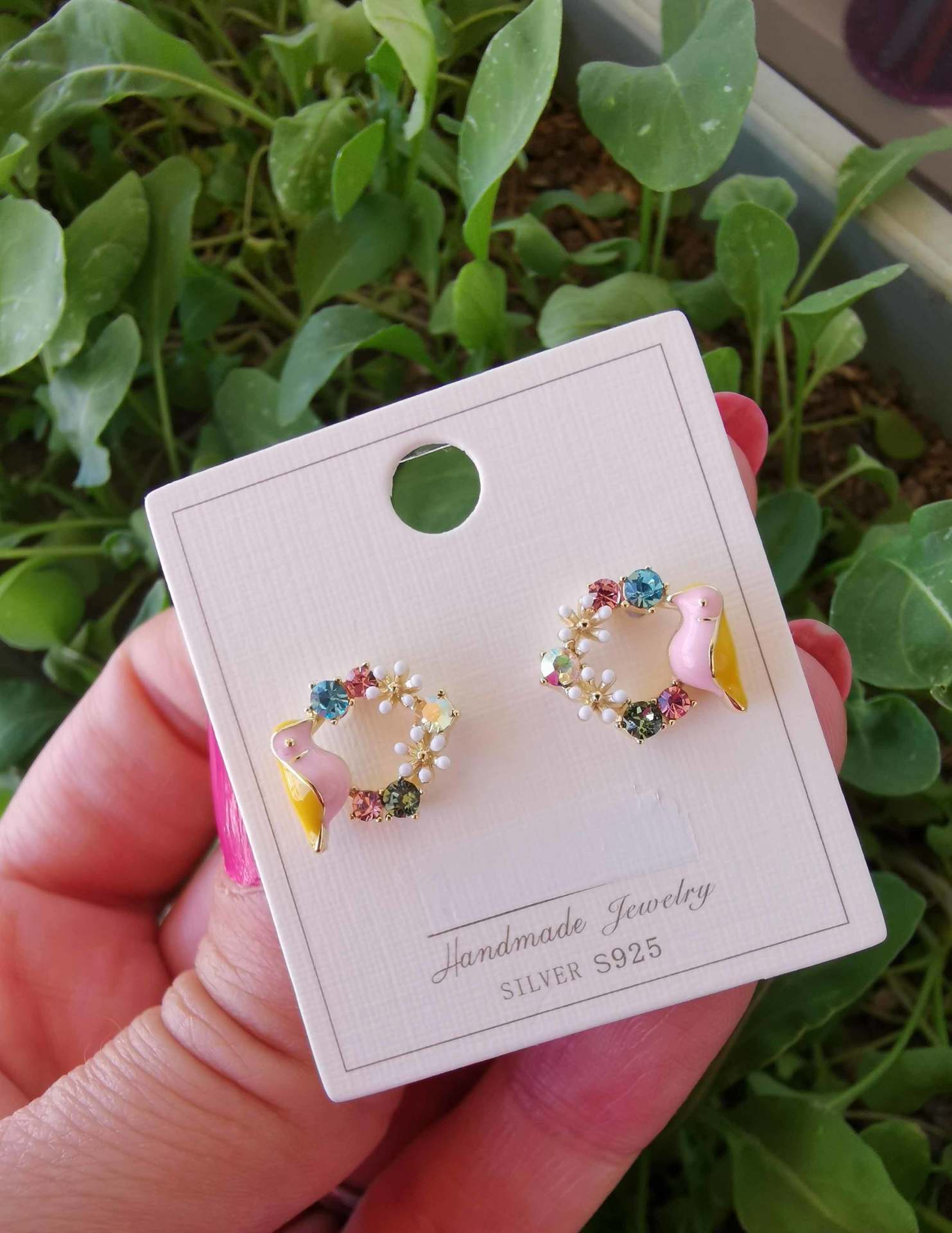 Kuş Çiçek Detaylı Küpe İthal -ÇİFT