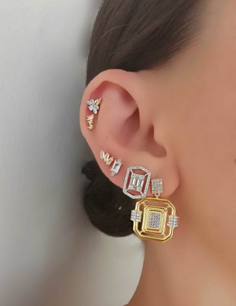 Victoria Küpe Serisi Baget Taşlı -ÇİFT