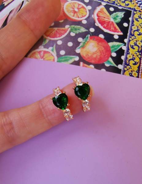 Tek Kalp Taşlı İthal Halka Küpe-TEK