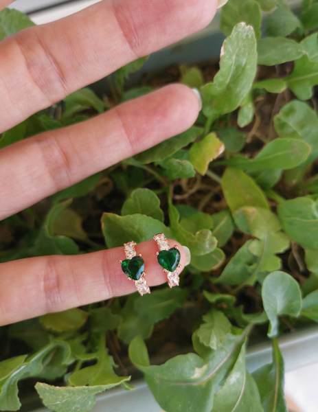 Tek Kalp Taşlı İthal Halka Küpe-TEK