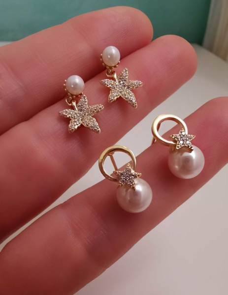 İncili Sallantılı Yaprak Küpe -İthal ÇİFT