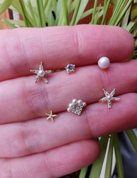 İncili Deniz Yıldızı Küpe SET-İthal