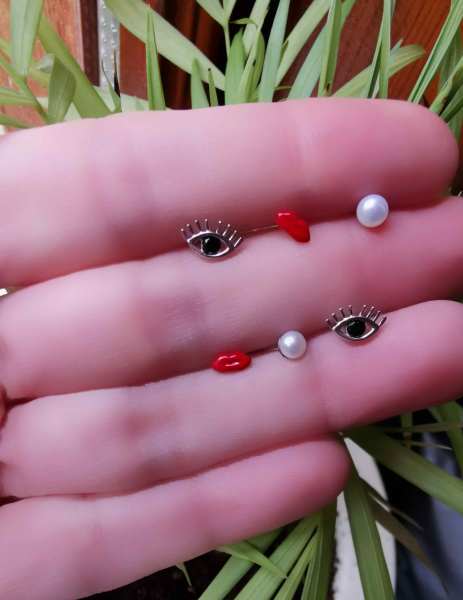 Dudak Göz İnci Figürlü Küpe SET-İthal