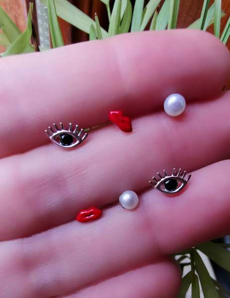 Dudak Göz İnci Figürlü Küpe SET-İthal