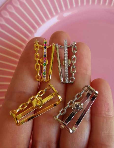 Zincirli Renkli Taşlı Kulağı Saran Küpe-İthal TEK