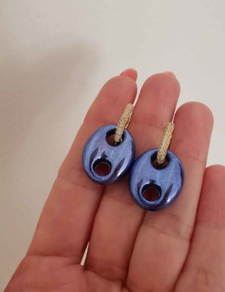 Büyük Boy Düğme Küpe -Aura Blue Koleksiyonu TEK