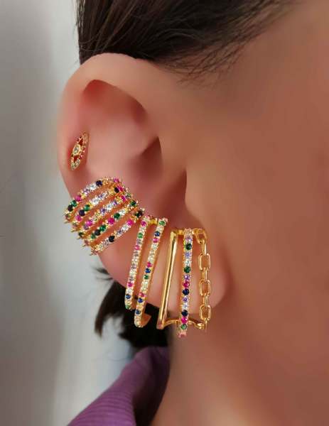 İkili Rainbow Taşlı Küpe -İthal TEK