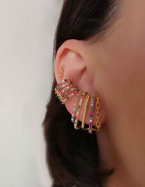 İkili Rainbow Taşlı Küpe -İthal TEK