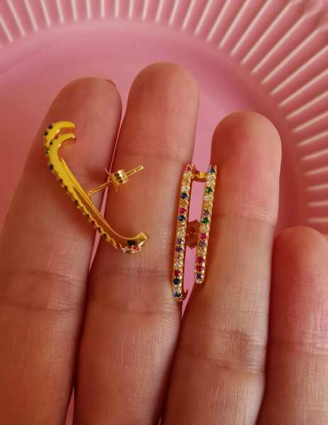 İkili Rainbow Taşlı Küpe -İthal TEK