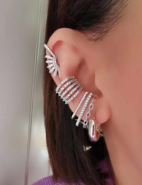 Beş Sıralı Taşlı Earcuff Kıkırdak Küpe -İthal