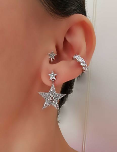 Beş Taş Earcuff Kıkırdak Küpe