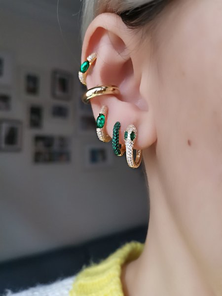 Yeşil Gözlü Yılan Halka Küpe ÇİFT