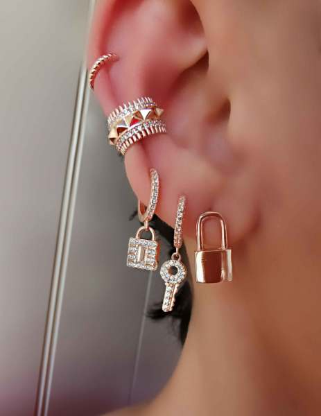 Anahtar Kilit Sallantılı Halka Küpe-İthal ÇİFT