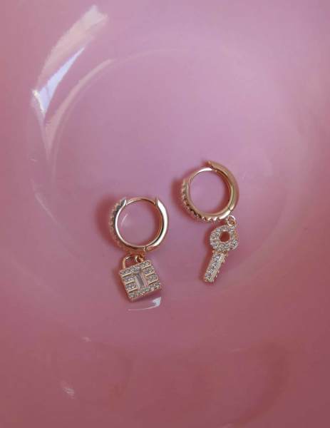 Anahtar Kilit Sallantılı Halka Küpe-İthal ÇİFT