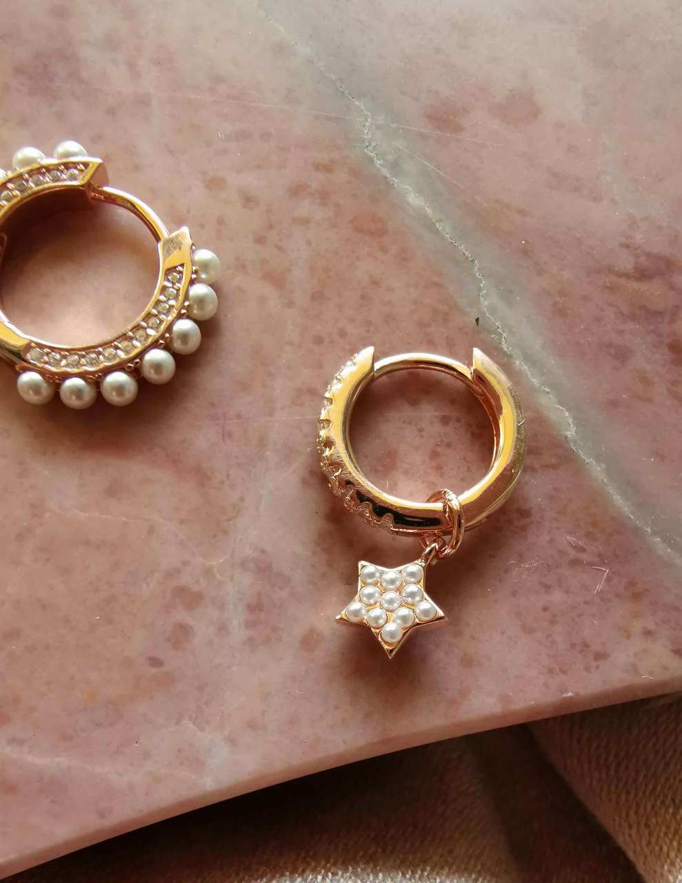 İncili Yıldız Sallantılı Halka Küpe-İthal ÇİFT