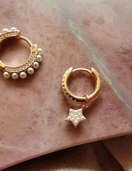 İncili Yıldız Sallantılı Halka Küpe-İthal ÇİFT