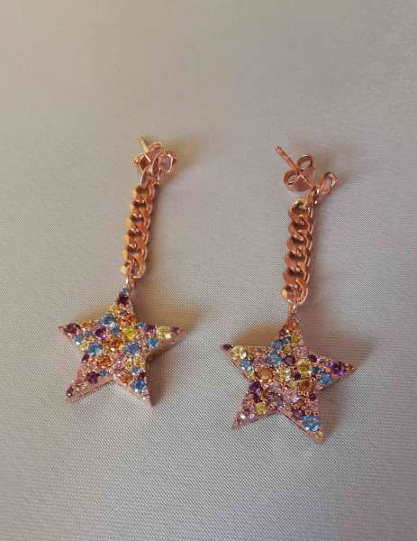 Pastel Renkli Yıldız Zincir Küpe TEK