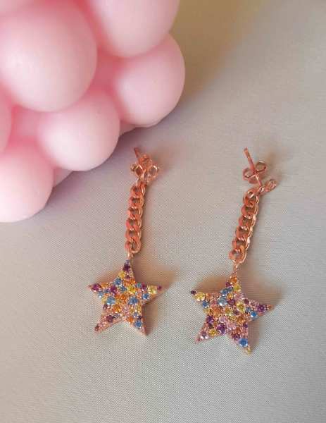 Pastel Renkli Yıldız Zincir Küpe TEK