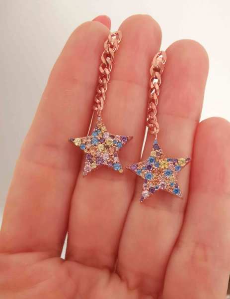 Pastel Renkli Yıldız Zincir Küpe TEK