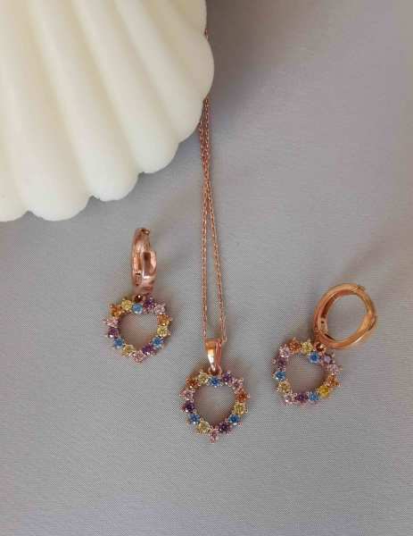 Pastel Renkli Kalp Halka Küpe TEK