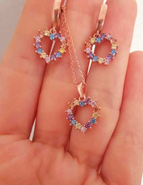 Pastel Renkli Kalp Halka Küpe TEK