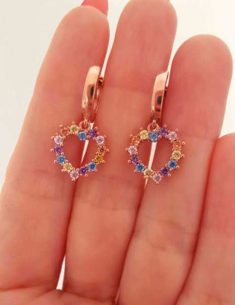 Pastel Renkli Kalp Halka Küpe TEK