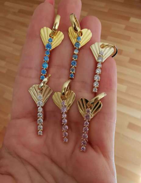 Taşlı Yelpaze Küpe Büyük Boy TEK