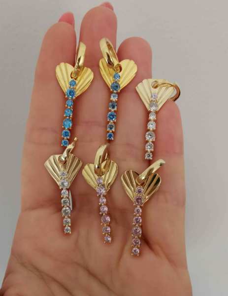 Pembe Taşlı Kalp Halka Küpe Büyük Boy TEK