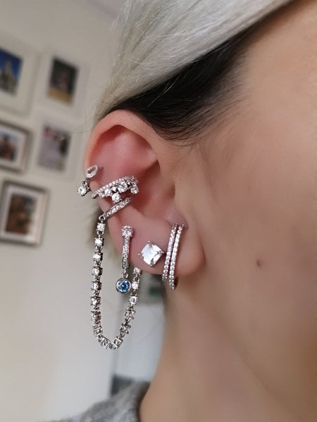 Baget Taşlı Earcuff Kıkırdak Küpe-İthal