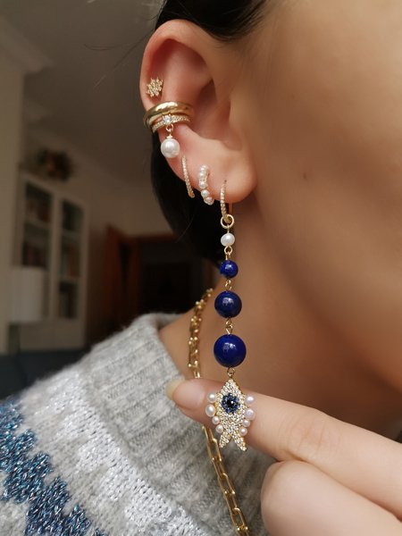 İnci Sallantılı Earcuff Kıkırdak Küpe-İthal