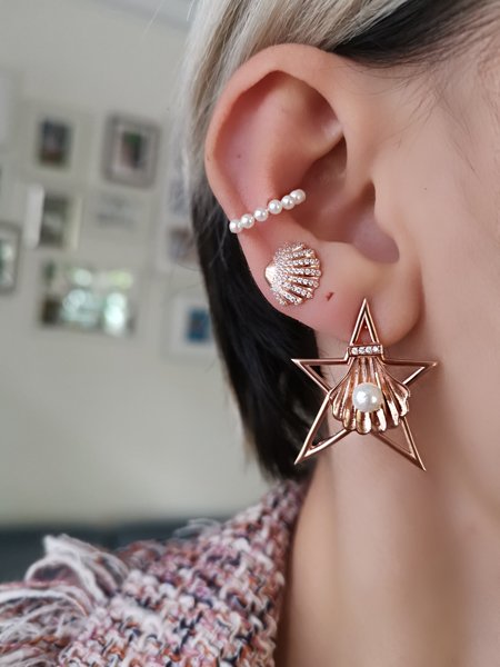İncili Earcuff Kıkırdak Küpe-İthal